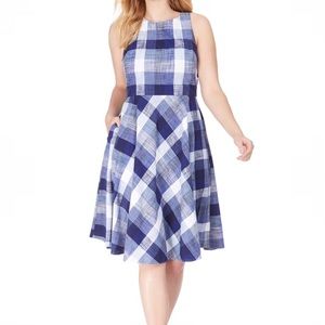 Eliza J Bow Checkered Midi Fit and Flare Dress